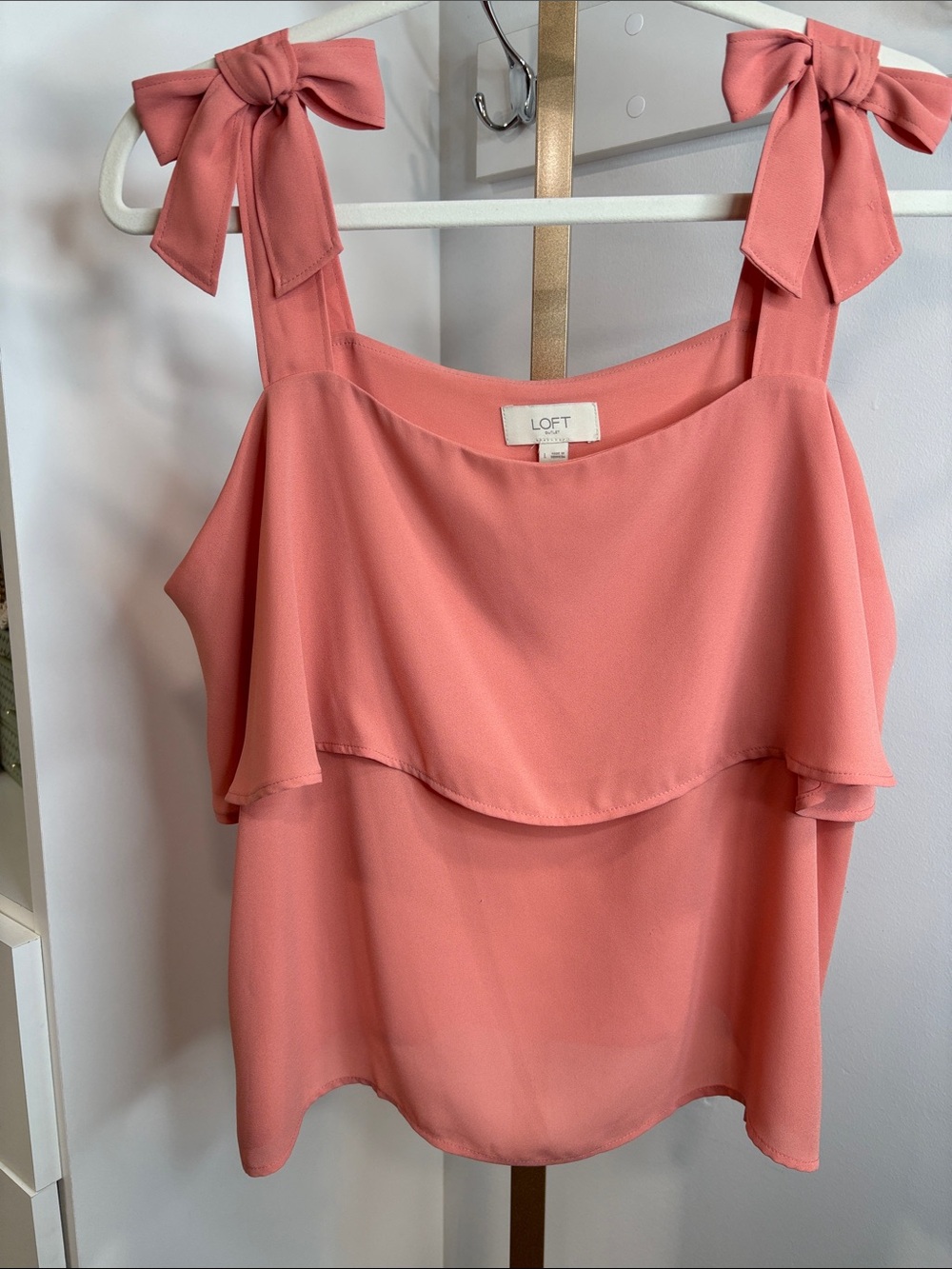 LOFT Coral Pink Tie-Shoulder Layered Camisole